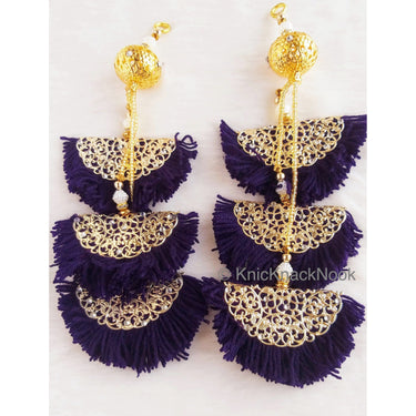 Blue / Pink Fan Tassels With Silver and Gold Filigree Embellishments, Wool Tassels, Embellishments